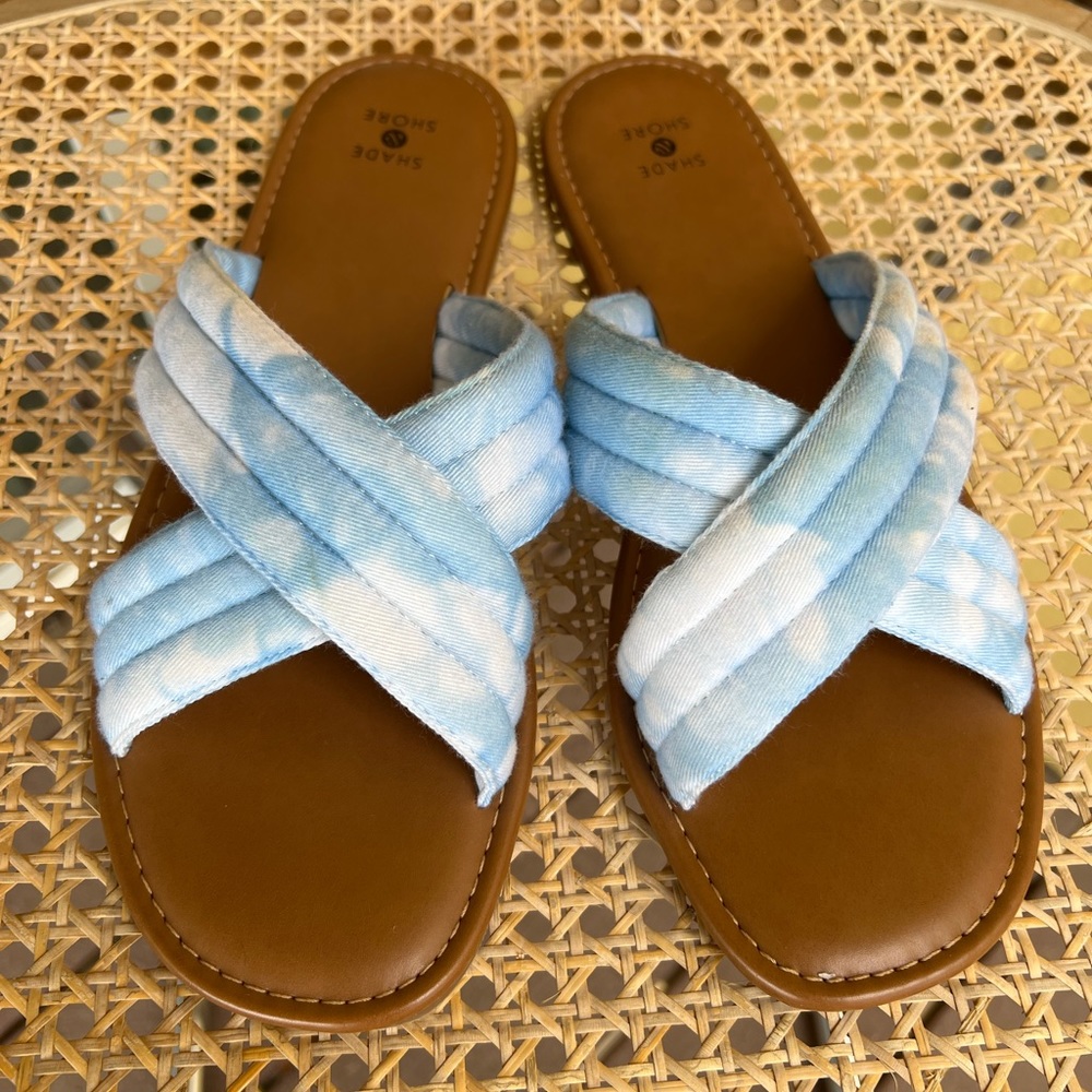 Shade & Shore Tie Dye Blue and White Sandals size 9